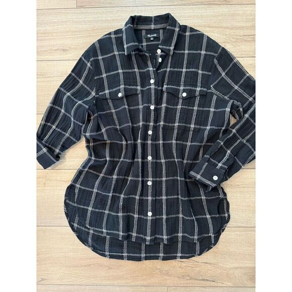 Madewell Lightspun Flap-Pocket Oversized Women’s Shirt Windowpane Small S button - Picture 4 of 4